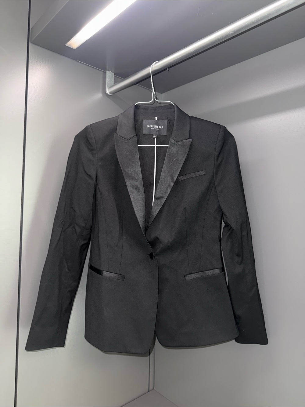 Lafayette 148 New York Black Satin-Trim Single-Button Blazer